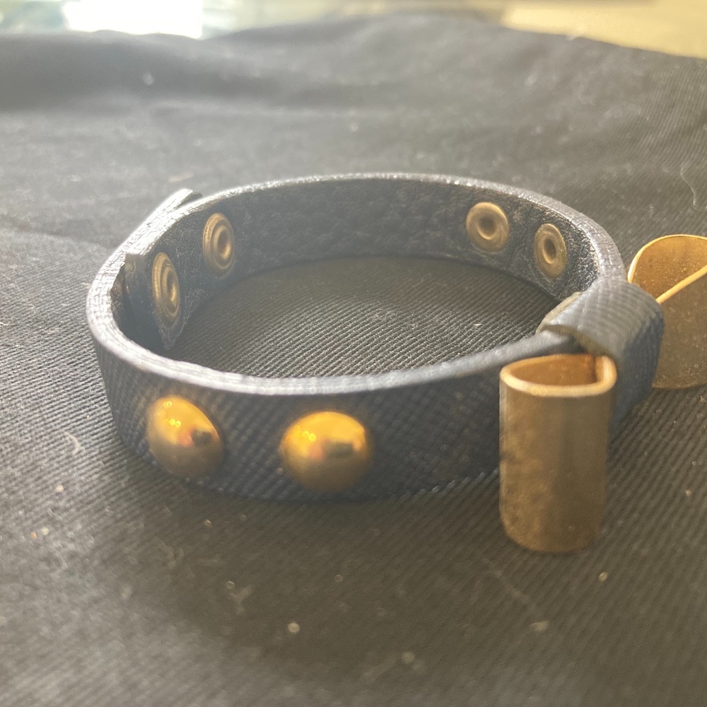 Navy Leather Bracelet with Gold Bow